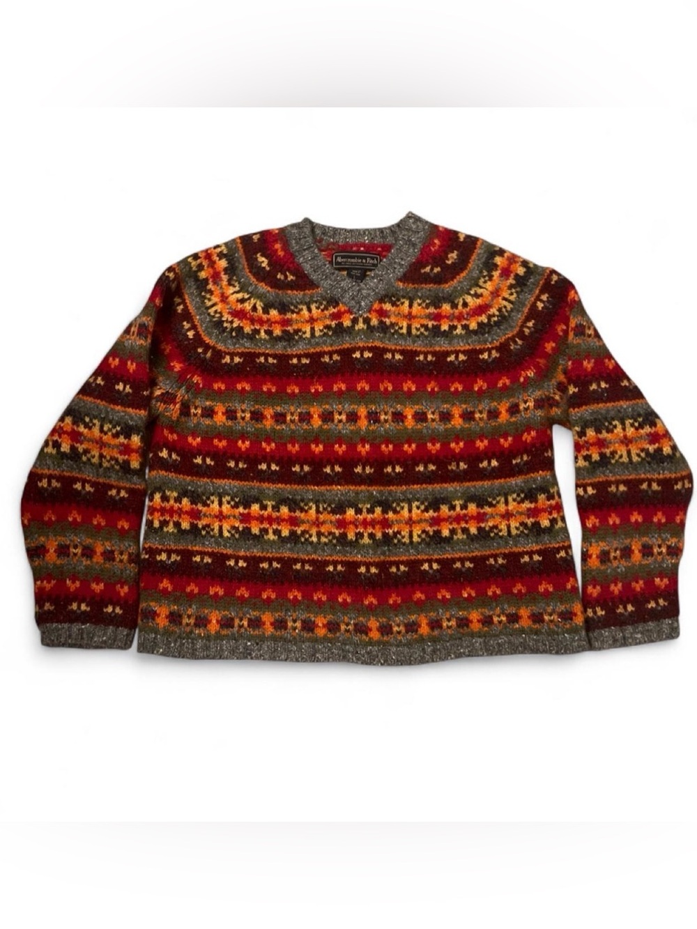 Vintage Y2K Abercrombie Wool Sweater Fair Isle 100% Wool Sweater Women’s Sz L